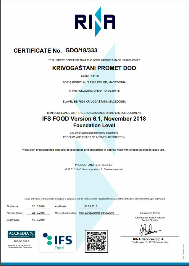 Gurmano ISF FOOD Version 6.1, November 2018 Fundation Level