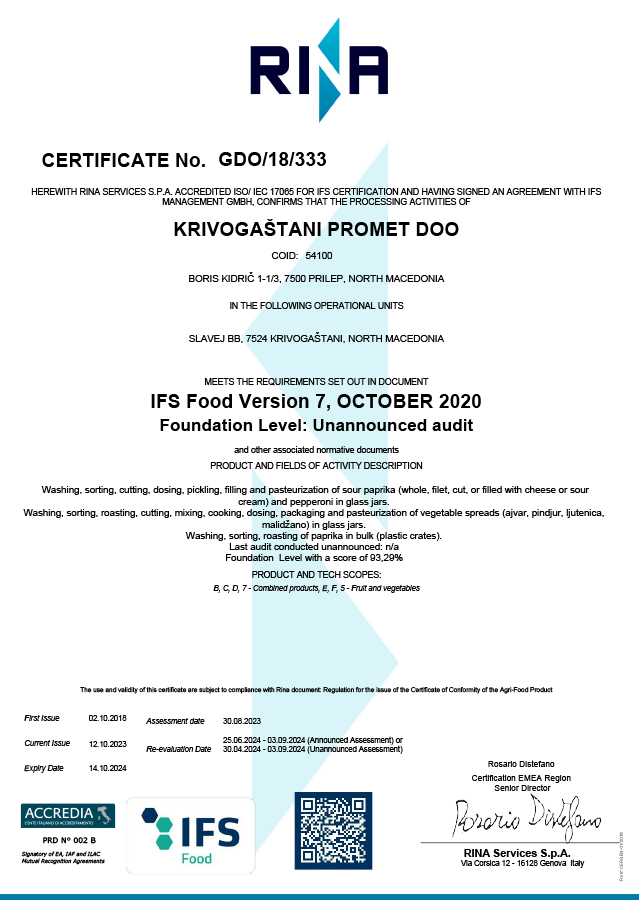 IFS Food Version 7, Foundation Level: Unannounced audit
